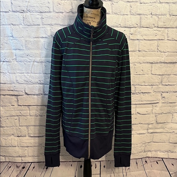 Lululemon Nice Asana Jacket in Shalom Stripe/Inkwell Pockets Zipper Yoga Size 12 - Picture 2 of 11